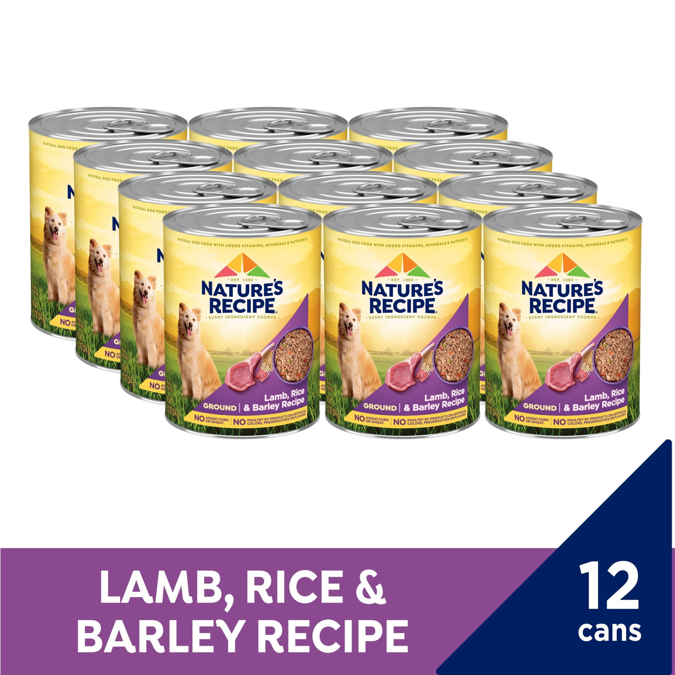 Nature’s Recipe Ground Lamb, Rice & Barley Recipe Wet Dog Food, 13.2 oz. Can, 12 Count