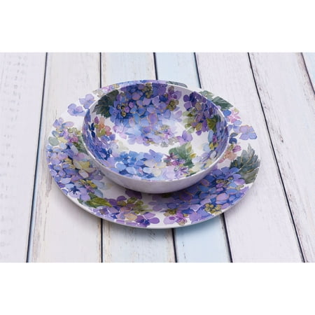 Better Homes & Gardens Outdoor Melamine Hydrangea Purple Platter and Serving Bowl