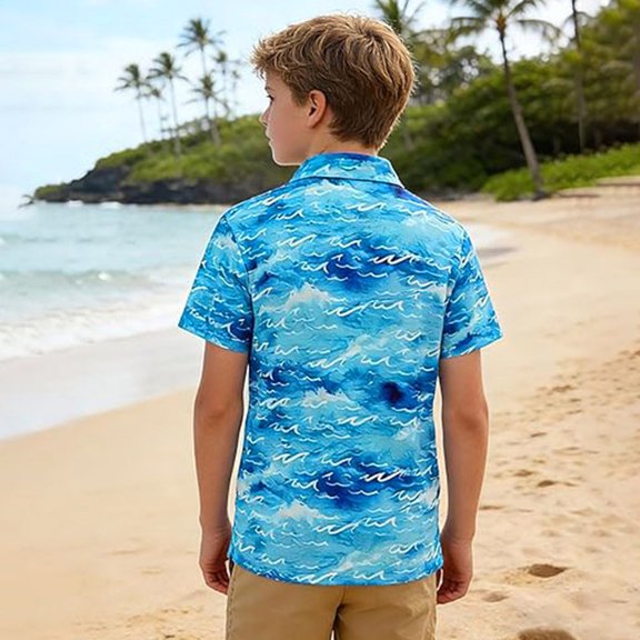 FYDUU Boys Polo Shirts Printed Casual Short Sleeve Tee Shirts Soft Comfortable Golf Shirt Summer Fashion Performance Collared Shirts For Kids 7-8 Years