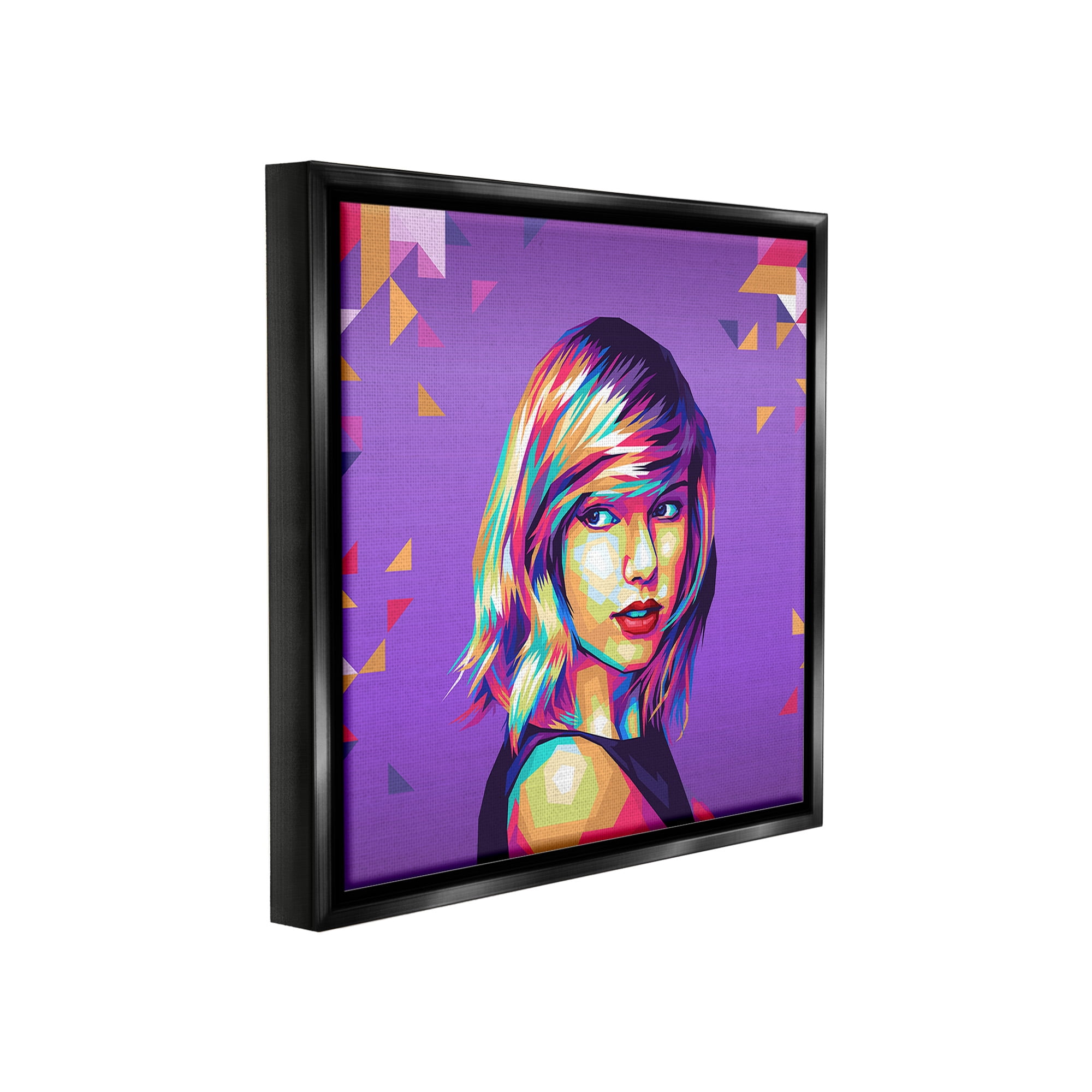 Stupell Industries Pop Icon on Purple Abstract Painting Black Floater Framed Canvas Art Print Wall Art, 18 x 18