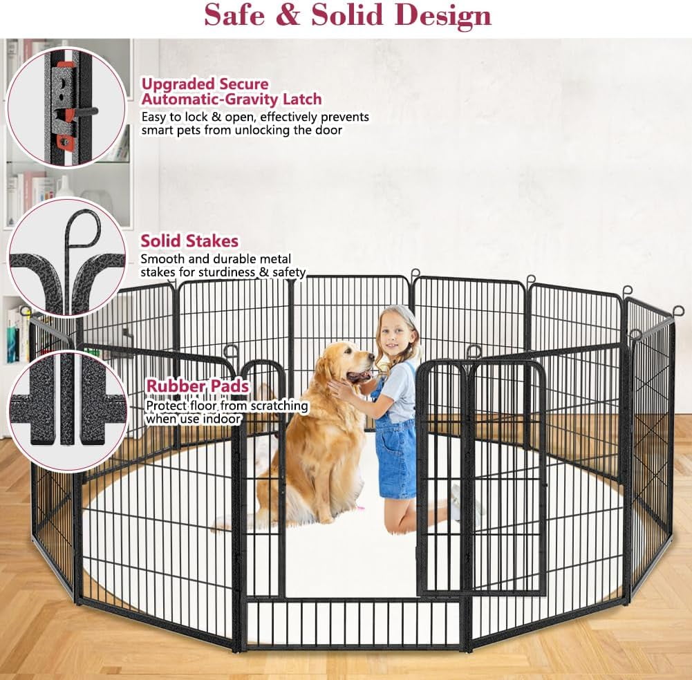 Jhsomdr Dog Playpen Outdoor 10 Panel 32" Height x 26" Width Pet Fence Heavy Duty Puppy Playpen Dog Exercise Pen with Door for Small/Medium Dogs