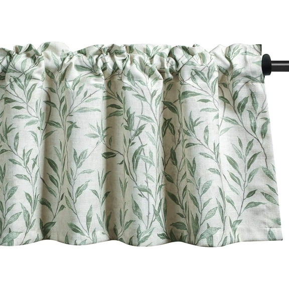 Curtain Valances Leaves Meticulous Printed Window Curtains for Kitchen, Top Rod Pocket 52x18 Valance for Farmhouse Small Window, Green, One Panel