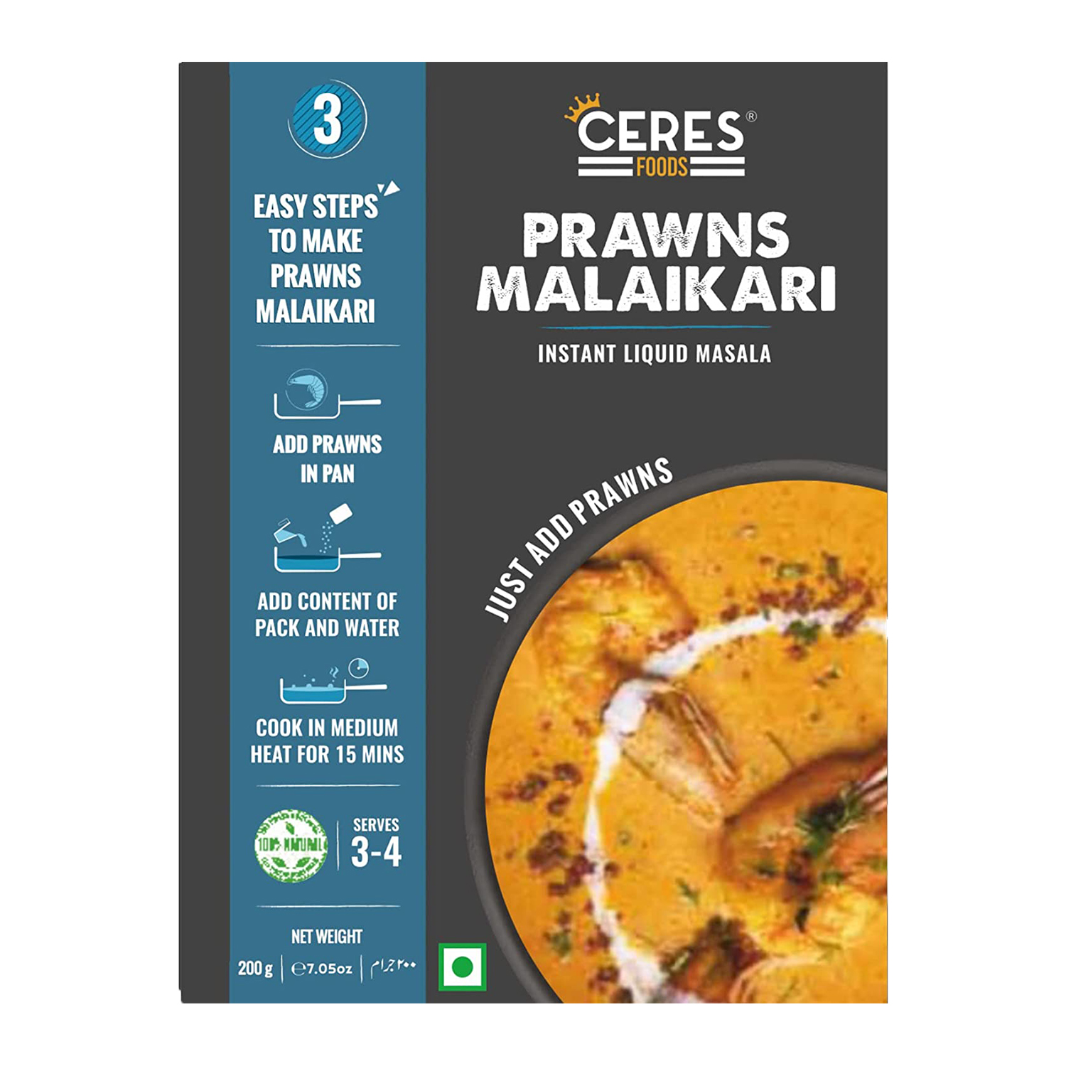 CERES FOODS Indian Prawn Malaikari Instant Liquid Masala Easy to Cook