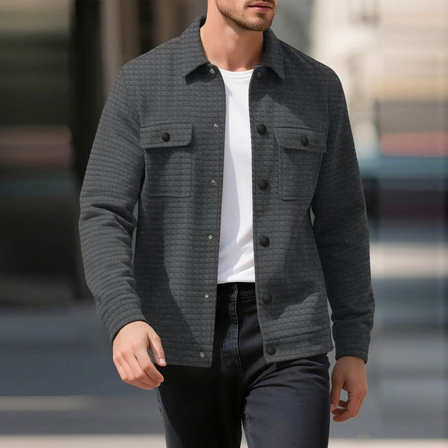 Kalauyu Chemise Décontractée pour Hommes Veste à Manches Longues Boutonnée Veste Légère Matelassée avec Poches