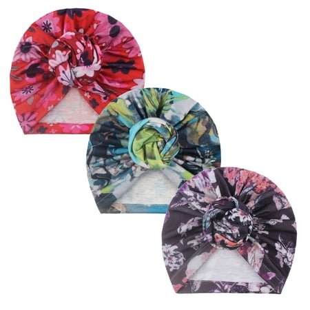 

Kids Caps Toddler Kids Baby Girl Floral Knotted Hat Turban Beanie Headwear Accessories 3Pc