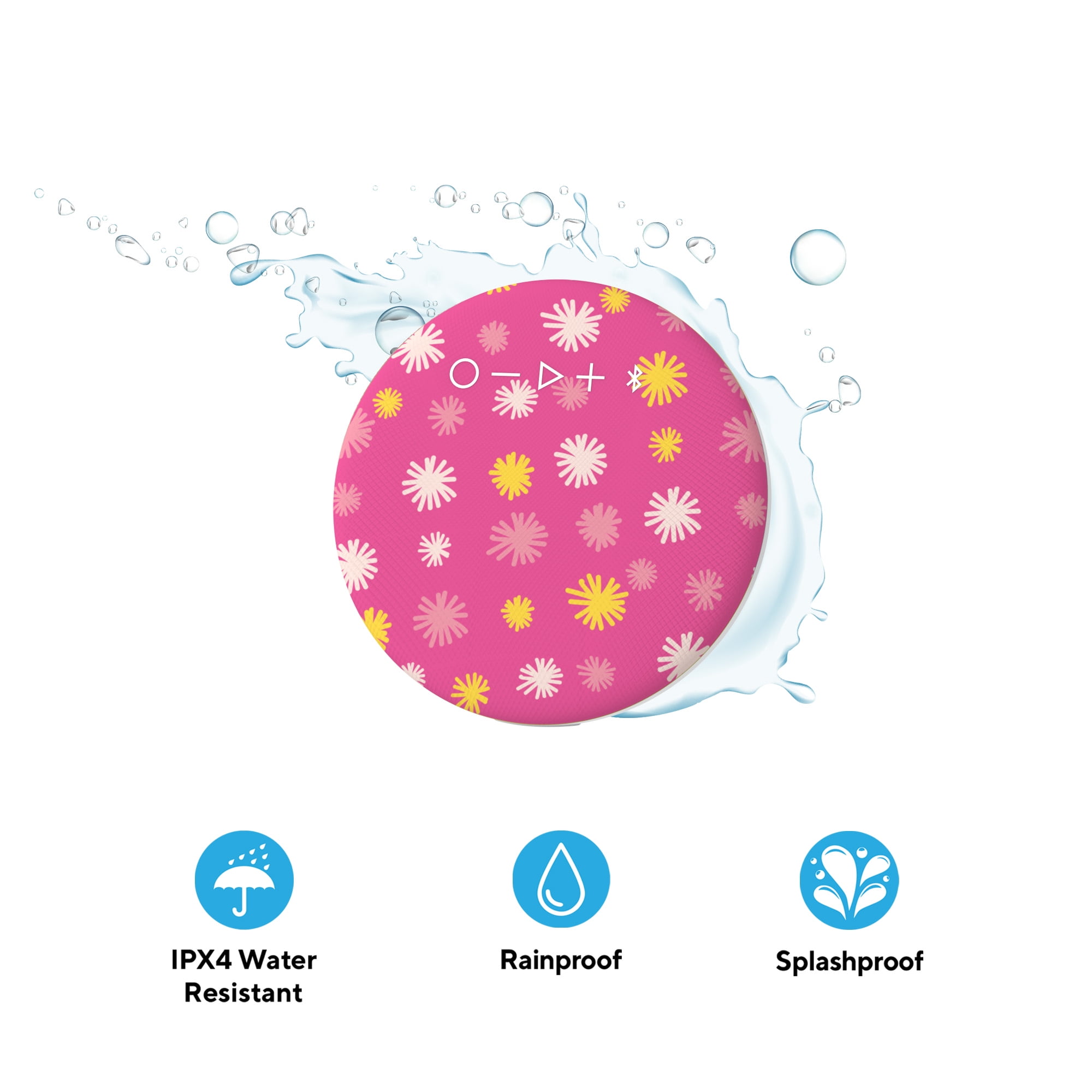 onn. Portable Bluetooth Speaker | IPX4 Water Resistant | Round Wireless Speaker, Pink Spark