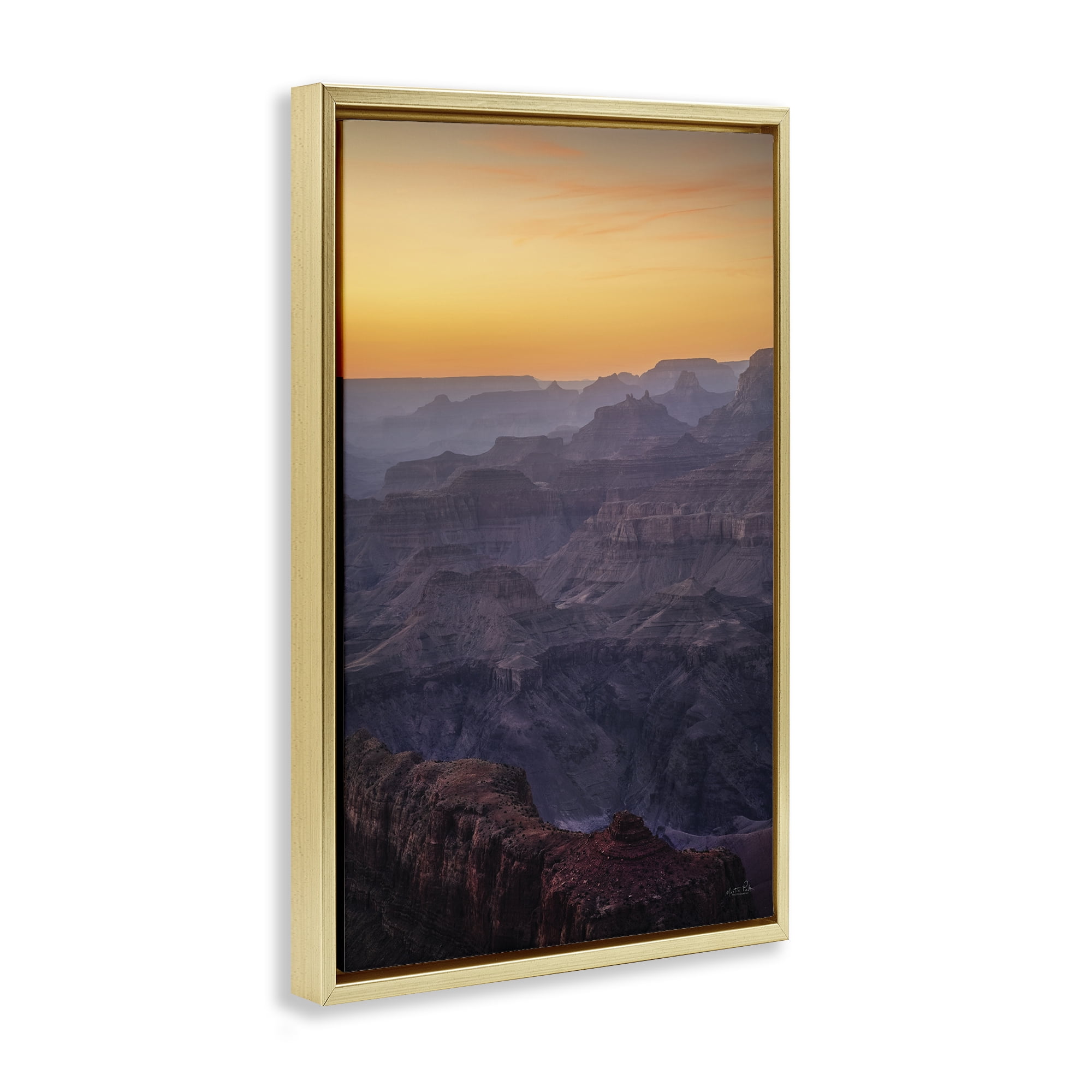 Stupell Industries Orange Sunset Canyon Landscape & Nature Photography Gold Floater Framed Canvas Art Print Wall Art, 21 x 31