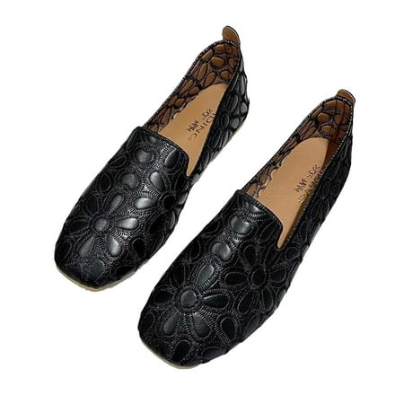 

Women s Casual Flat Shoes Breathable Hollow Out Square Toe Walking Shoes Lightweight Shallow Cut Embossed Shoes