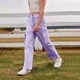 thumbnail image 6 of CPNG Teen Girls Solid Color Baggy Leg Wide Leg Cargo Denim Pants Trendy Loose Casual Denim High Waist Cargo Jeans(Purple,8-9 Years), 6 of 8