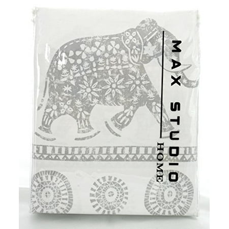 Cotton Modern Curtain - Luxury Mandala Oriental Elephant Modern Vintage Style Cotton Shower Curtain in Grey Shades Antique Striped Gray White Print 72-inch By 72-inch