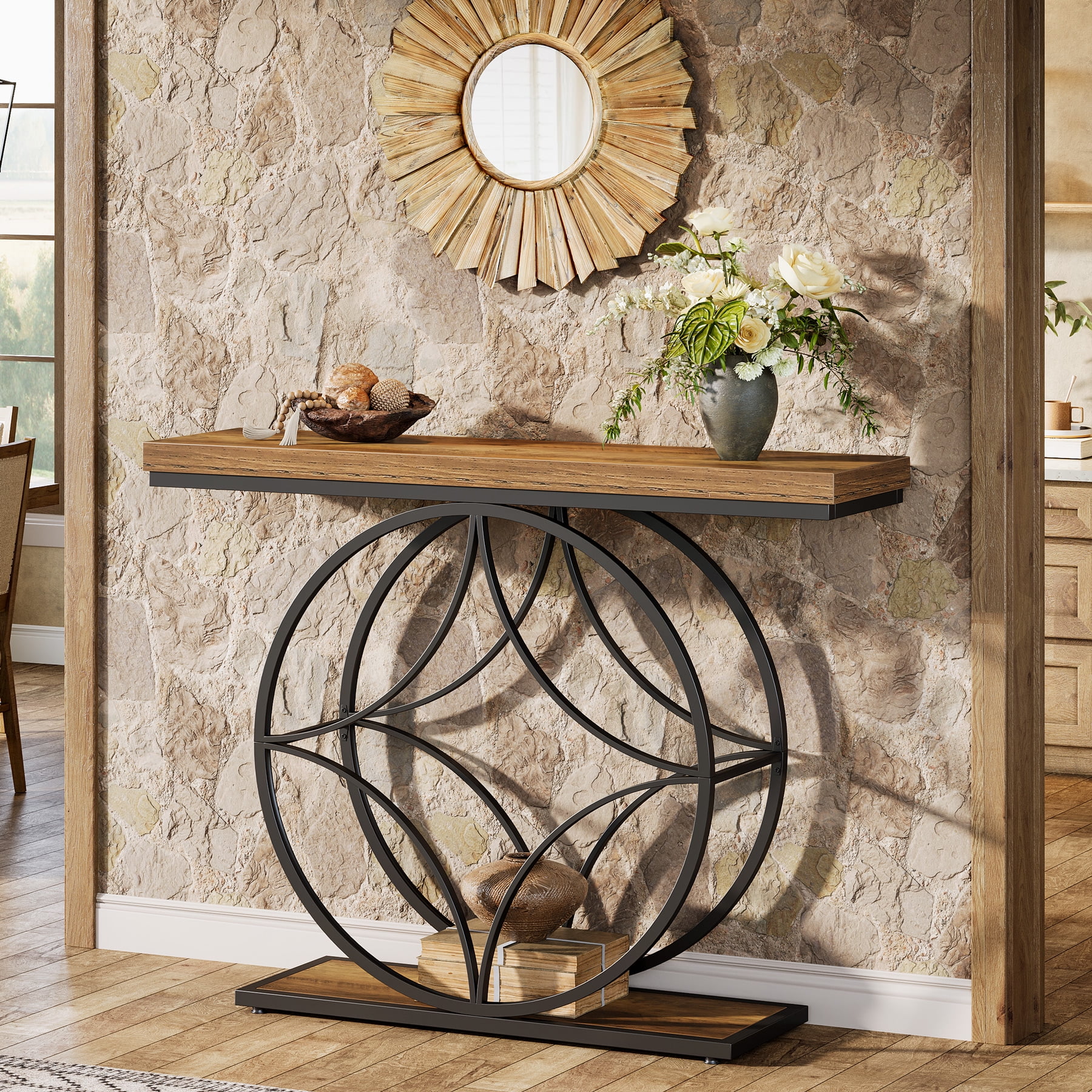 Tribesigns 39-inch Farmhouse Entryway Table, Wooden & Metal