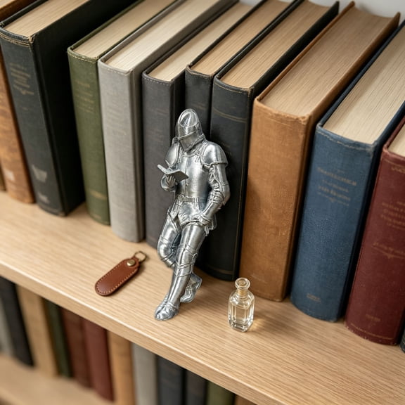 Knight Reading Bookend Statue Bookshelf Ornament Decor Creative Desk Tabletop Figurine Gift for Book Lovers Home Study Room Decoration