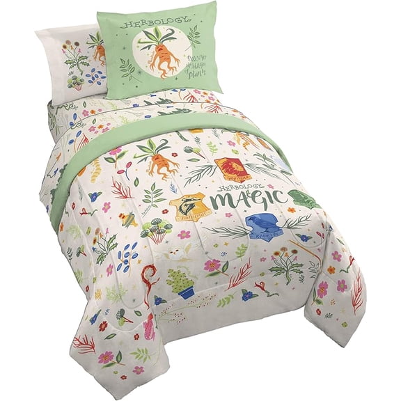 Harry Potter Herbology Magic 7 Piece Full Size Bed Set with Shams
