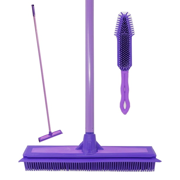 Rubber Broom with Squeegee and Hand Brush Hair Removal Tool