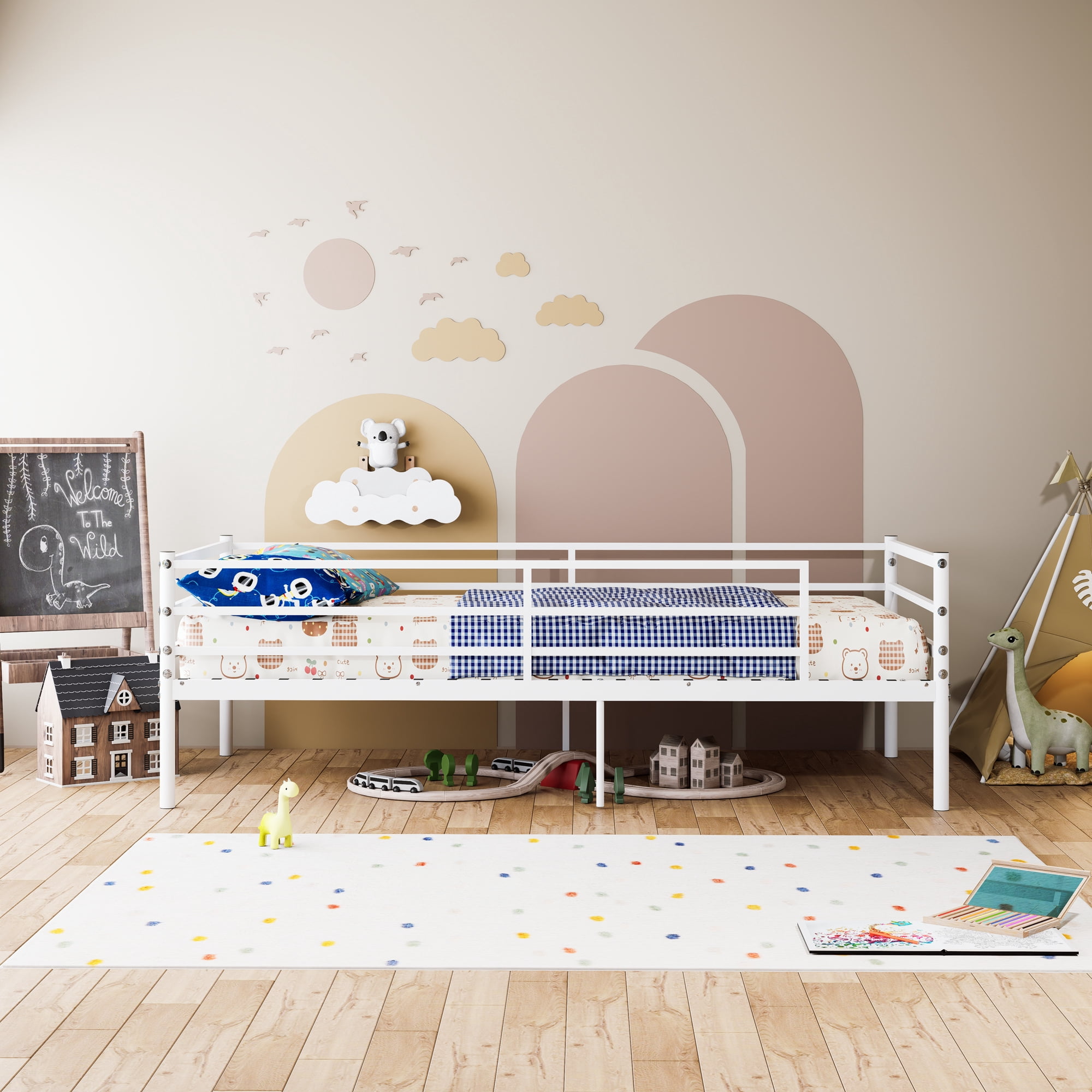 Leumius Twin Metal Bed Frame,Heavy Duty Metal Platform,No Box Spring Needed,Easy Assembly,White