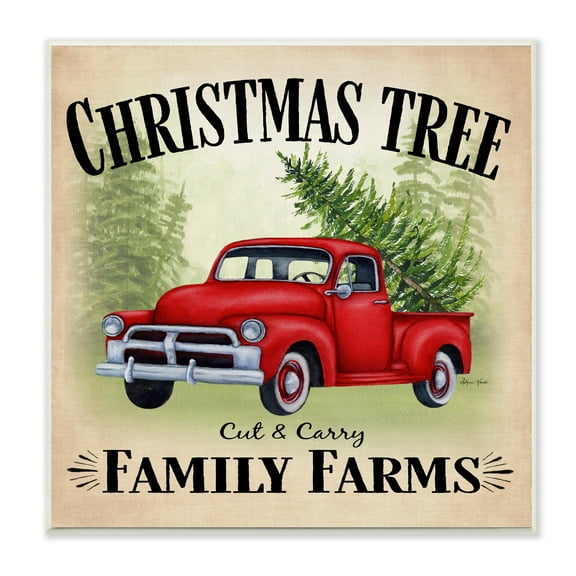 Stupell Industries Red Holiday Truck Family Christmas Tree Farms Wall Plaque Design by Sheri Hart