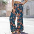 thumbnail image 6 of Qiopertar Women's Casual Printed Pants with Pockets Elastic Waist Drawstring Wide Leg Flare Trousers Loose Fit Split Hem Beach Vacation Travel, Dark Blue XL, 6 of 7