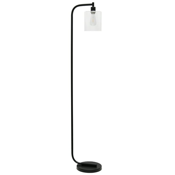 Creekwood Home 63" Industrial Glass Shade Floor Lamp – Minimalist Standing Light For Living Room, Office, Or Bedroom, Black