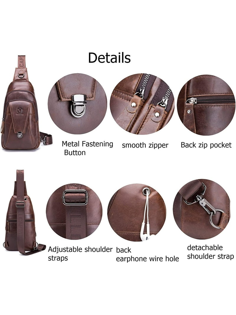 bullcaptain leather men sling bags travel crossbody chest bag Genuine Casual Quality 100% Genuine Leather Style BULLCAPTAIN Men Sling Backpack Genuine