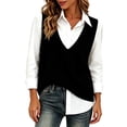 thumbnail image 2 of Plus Size V Neck Knit Sweater Vest Cute Fall Sweaters for Women Women's Winter V-Neck Knitted Solid Color Sweater Black L, 2 of 5
