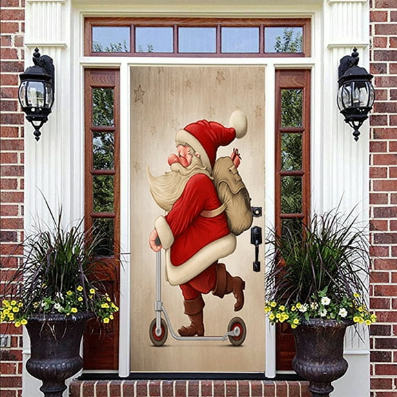 Santa Door CoverStickers, Modern Art 3D Christmas Door Mural Sticker, Peel and Stick Vinyl Refrigerator Cover/Wrap Sticker, Removable Wallpaper,SP-F110,S(38.5x200cmx2Pcs)