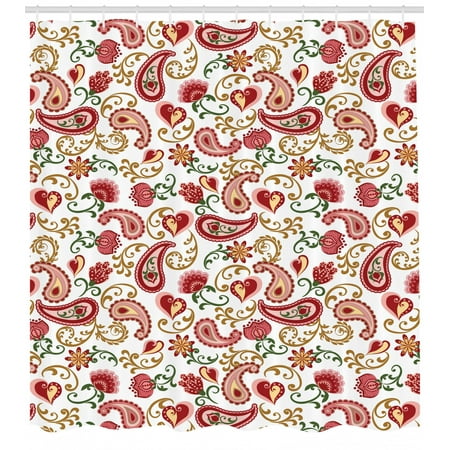 Paisley Shower Curtain Ethnic Style Rose And Swirled Floret Buds