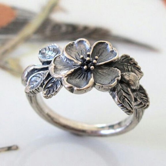 QQTDFG Retro Women 925 Silver Flower Rings Wedding Party Jewelry Gifts SZ6-10-#1-10
