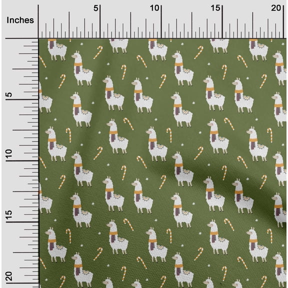 oneOone Viscose Chiffon Olive Green Fabric Sheep & Candy Stick Cartoon Diy Clothing Quilting Fabric Print Fabric By Yard 42 Inch Wide