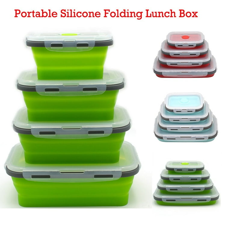 Foldable silicone lunch box portable foldable food storage lunch box green
