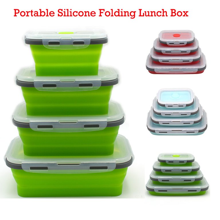 Silicone Lunch Box, Beto Box, Gray Edge Green Round Foldable