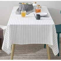 Fennco Styles Casual Pinstripe Cotton Tablecloth 71" W x 55" L - White Woven Striped Rectangle Table Cover for Everyday Use, Home, Dining Room Décor, Banquets, Family Gathering and Special Occasions