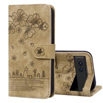 SaniMore Magnetic Wallet Case for Google Pixel 7 [RFID Blocking] Card Holder, Cartoon Embossing PU Leather Kickstand & Wrist Strap Shockproof Shell for Google Pixel 7 Girls Women, Brown