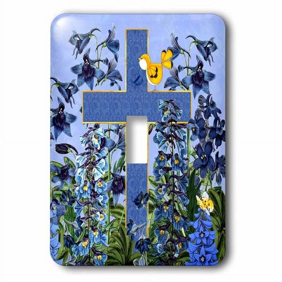 3dRose, Larkspur Garden with Yellow Canary and Christian Cross, single toggle switch