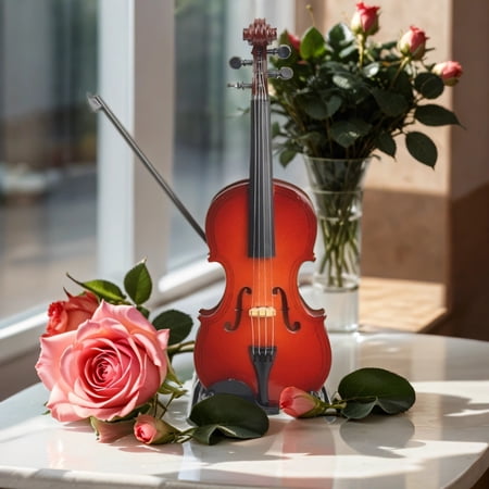Cevemin Mini Wood Violin Model – Handcrafted Miniature Musical Instrument Ornament with Case and Stand for Home Decor Music Lover Gift Collector s Display