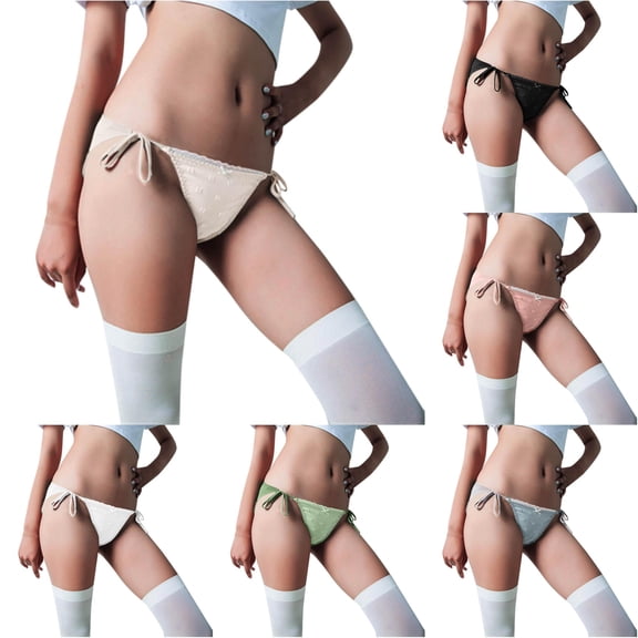 Xijirk Women Side Tie Bikini Panties Lace Printed Soft Stretch Breathable Low Rise Underwear for Daily Casual Romantic Occasions,Pink,L