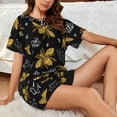 thumbnail image 6 of Bixox Women's Hohey Bee Golden Embroidery Printed Pajama Set 2 Piece Lounge Set Top and Shorts Soft Pajamas, Shorts with Pockets, 6 of 7