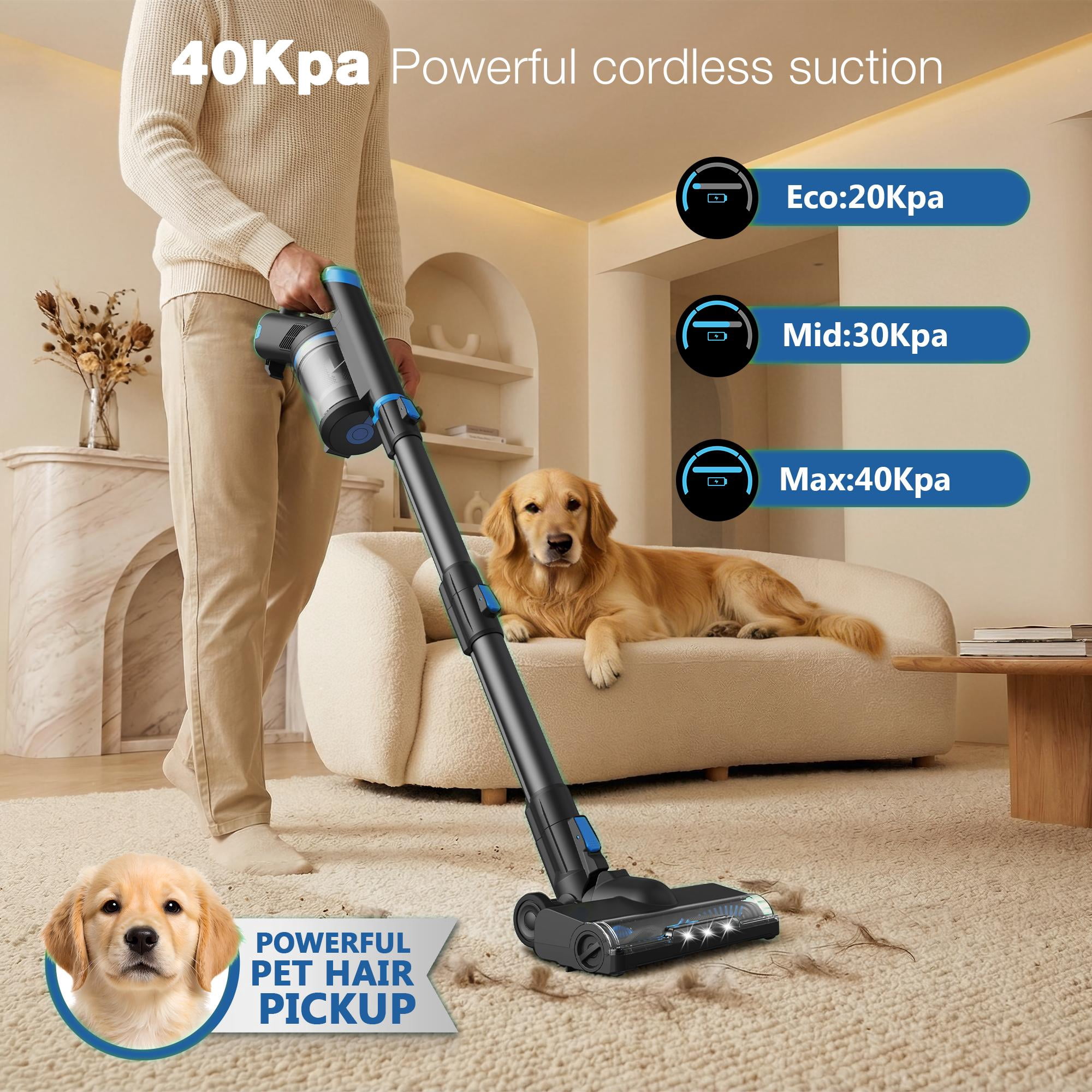 Maircle Cordless Vacuum Cleaner, 40Kpa Powerful Suction Stick Vacuum with LED Display for Home Carpet Hard Floor Pet Hair