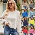 thumbnail image 3 of Suéter de invierno para mujer, estilo casual, manga larga, cuello redondo, suelto, punto grueso, blusaPurple stripeL, 3 of 3
