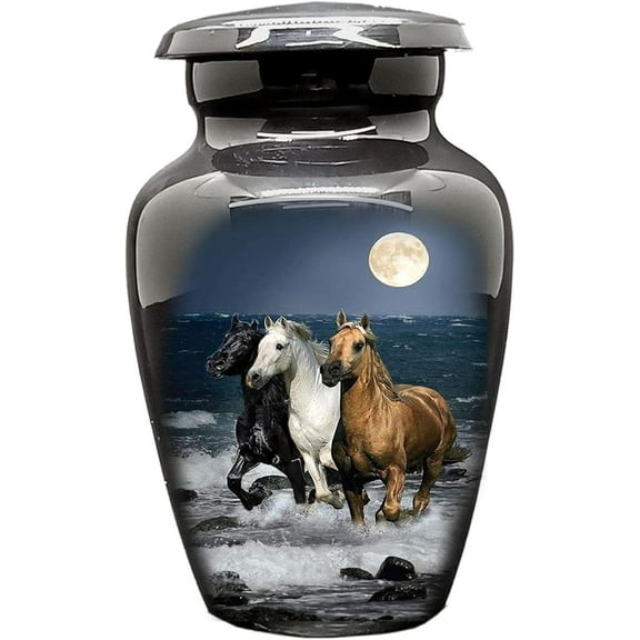 UR Keepsake Urn –Three Runnig Horses Keepsake Cremation Urn for Human Ashes with Velvet Box & Velvet Bag-Mini Keepsake Urn - Affordable Keepsake Urn (3 cu.in)