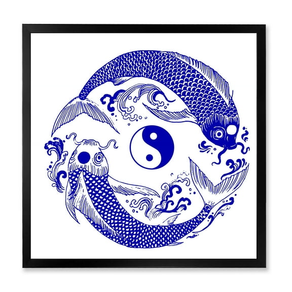Designart 'Blue Chinoiserie Koi Fish II' Traditional Framed Art Print