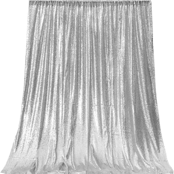 HMQIANG 7FTx7FT Silver Sequin Backdrop Curtains 1 Panel Sparkly Background Drapes for Party Birthday