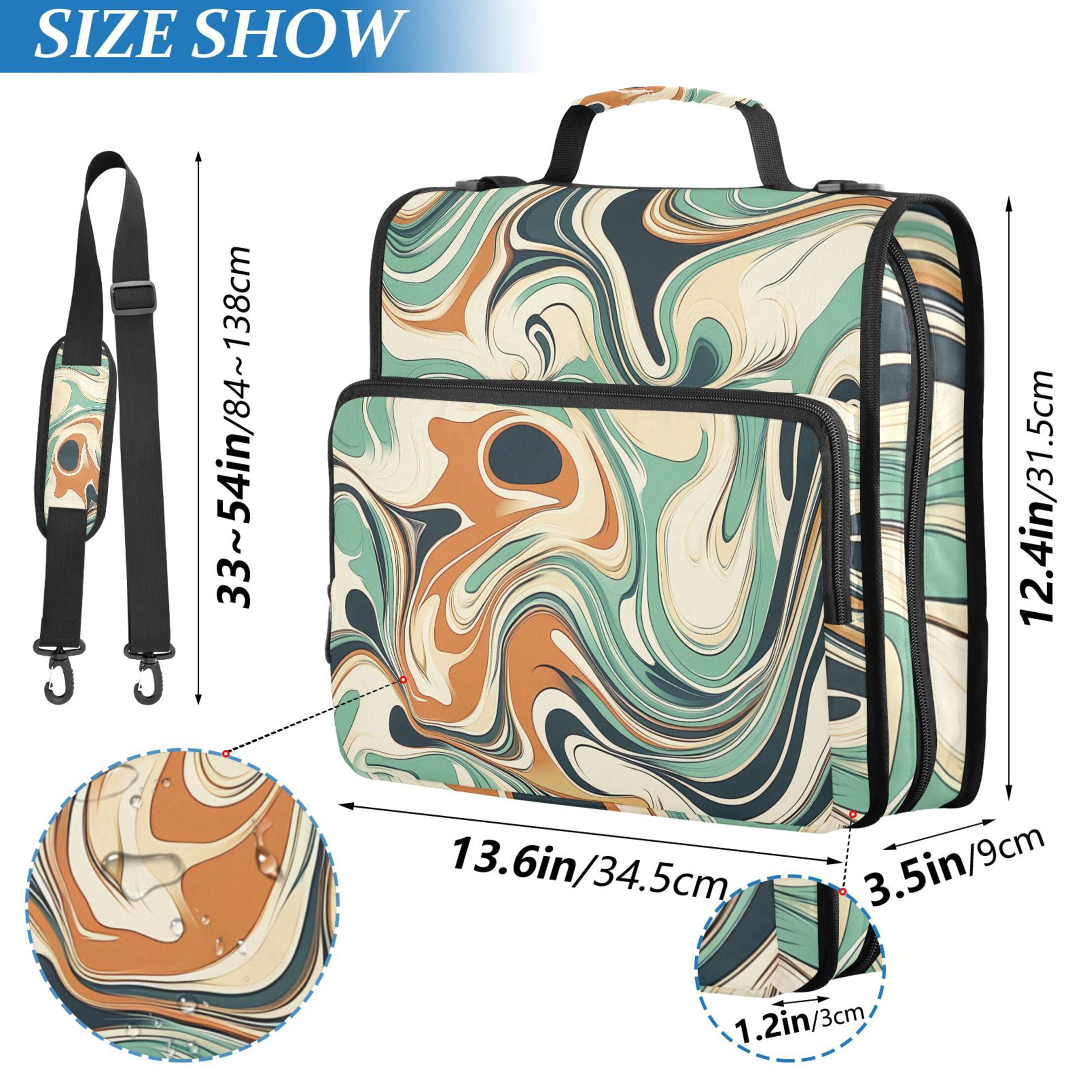 3 Ring Zipper Binder with Shoulder Strap Waterproof Trapper Keeper 2 Inch D-Ring 500 Sheets Capacity Teal Orange Marble