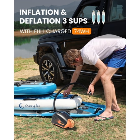 OutdoorMaster 20PSI High Pressure 74Wh Rechargeable SUP Air Pump Electric Shark 3 - Auto-Off & Deflation,12V DC & Type-C Input, for Inflatable Stand Up Paddle Boards, Boats