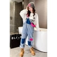thumbnail image 3 of Rolanko Girls Overalls Denim Bib Distressed Jumpsuit Kids Blue Baggy Jean Pants 4-14 Years with Pockets, 3 of 5