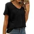 thumbnail image 3 of Gibobby Blusa Sexy Cuello en V Camiseta suelta informal con cuello en V para mujer, blusa manga corta con estampado(Negro,G), 3 of 5