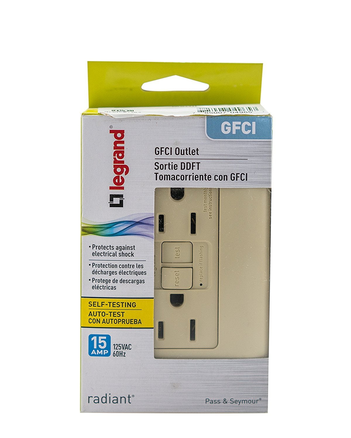 Legrand Ivory Pass & Seymour radiant 1597ICC10 15 Amp Self-Test GFCI Safety Outlet Matching Wall Plate Included Legrand-Pass & Seymour
