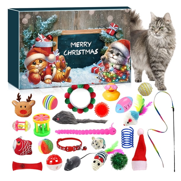 Calendario de cuenta regresiva de Navidad de 24 días - Calendario de Adviento para gatos - Con juguetes interactivos para gatos de interior, regalos sorpresa de Navidad para amantes de los gatos