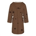 thumbnail image 5 of Women's Star Print Fleece Bathrobe, Long Length Plush Robe, Soft Cozy Loungewear, Knee Length Gown with Pockets, Comfortable Spa Style Robe for Women Khaki L, 5 of 5