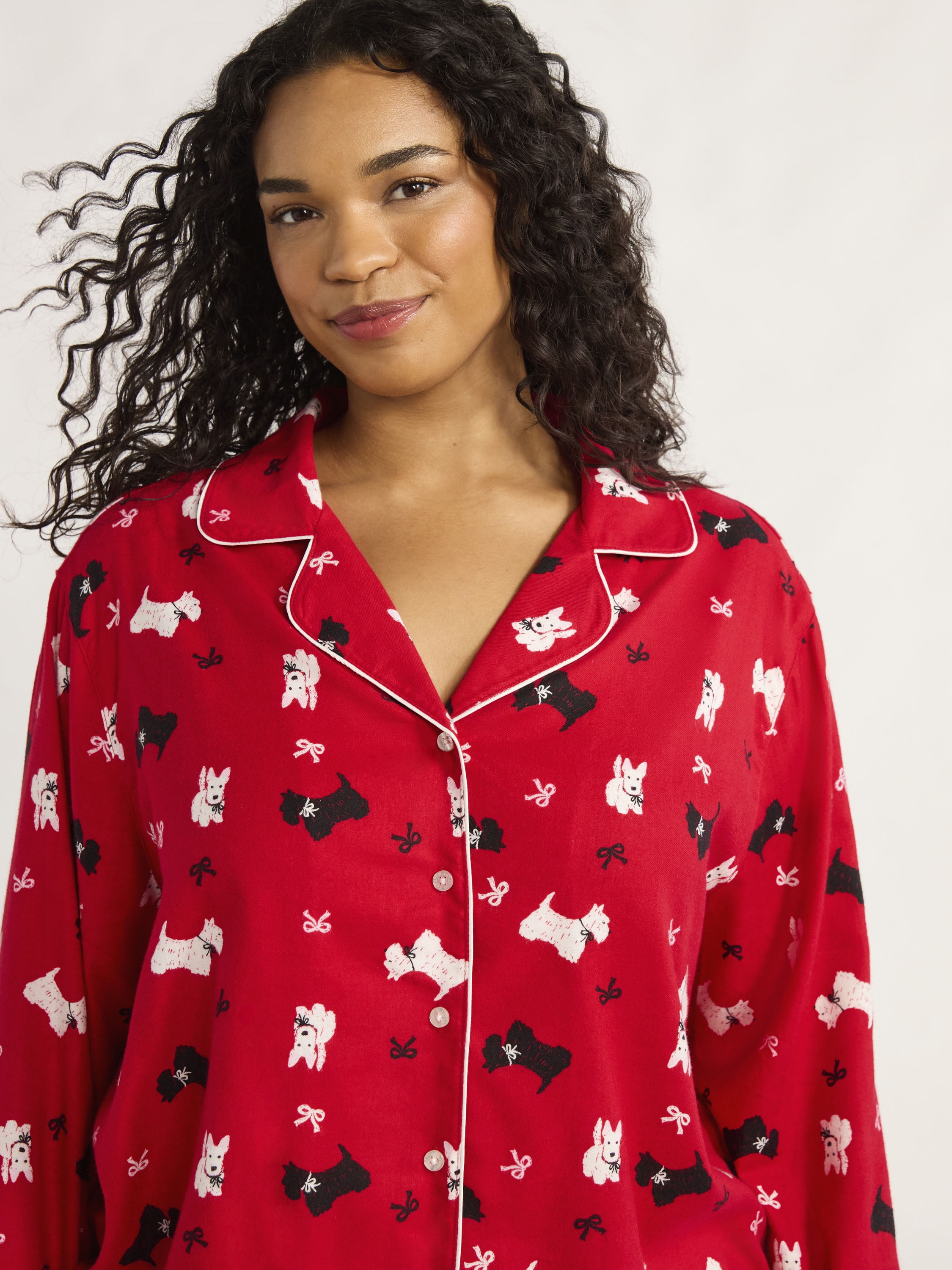 Joyspun Women's Flannel Long Sleeve Top and Pants Pajama Set, 2-Piece, Sizes XS-3X