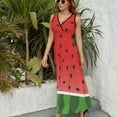 thumbnail image 6 of Watermelon Background with Seed Womens Night Club Maxi Dress V Neck Sleeveless Bohemia Long Dresses, 6 of 9